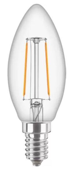 PHILIPS svečveida LED spuldze 2.0 W 250lm 827 E14 caurspīdīga