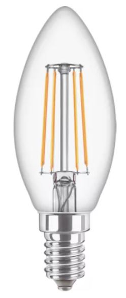 PHILIPS svečveida LED spuldze 4,3 W 470lm 827 E14 caurspīdīga