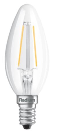 RADIUM svečveida LED spuldze 2.5 W 250lm 827 E14 caurspīdīga