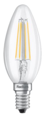 RADIUM svečveida LED spuldze 4,0W 470lm 827 E14 caurspīdīga