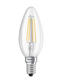 RADIUM LED svečveida spuldze E14 3,4W 470lm 2700K silti balta caurspīdīga filament ar CRI90