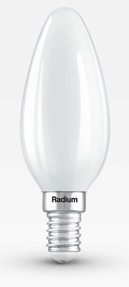 RADIUM LED svečveida spuldze E14 3,4W 470lm 2700K silti balta matēta filament ar CRI90