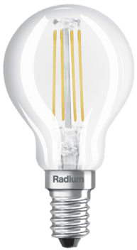 RADIUM LED lodveida spuldze E14 3,4W 470lm 2700K silti balta caurspīdīga filament ar CRI90